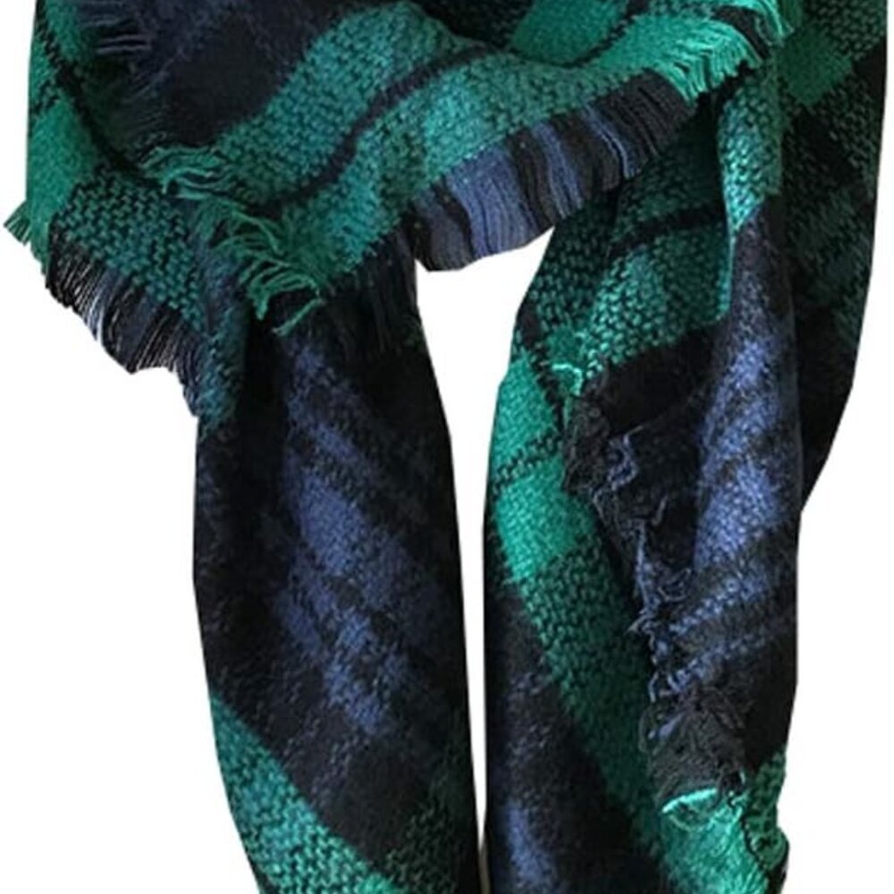 Womens Warm Long Shawl Winter Wraps Large Scarves Knit Cashmere Feel Plaid Trian